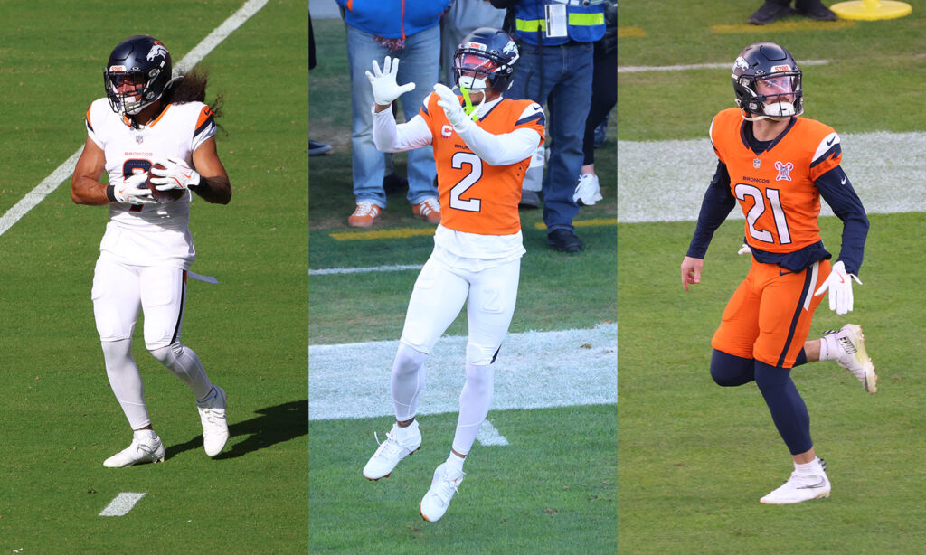 Broncos secondary starters Talanoa Hufanga, Pat Surtain II and Riley Moss