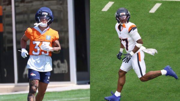 Broncos defensive backs Taylor Rapp and Sean Fresch Jr.
